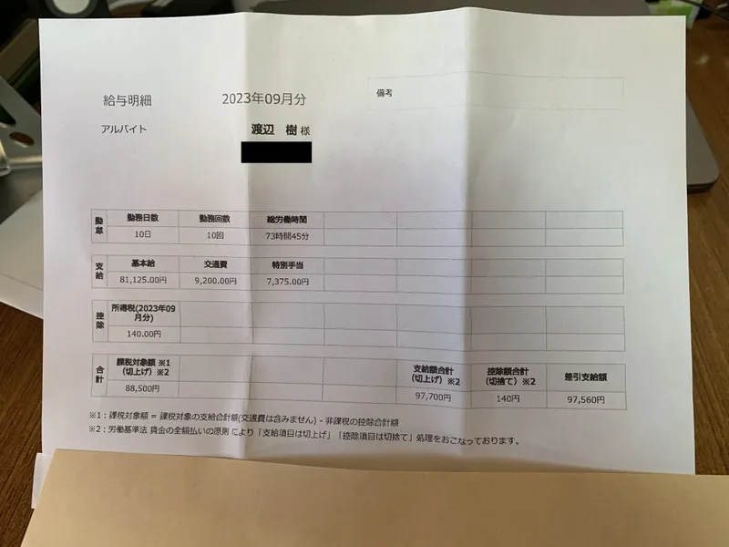 絶望の給与明細